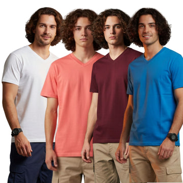 Men's Outlaws Pack Of 4 Regular Fit V-Neck Bio Finish T-shirt