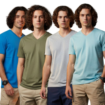 Men's Outlaws Pack Of 4 Regular Fit V-Neck Bio Finish T-shirt