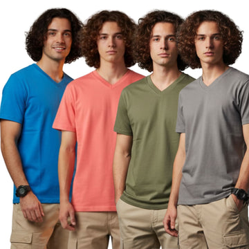 Men's Outlaws Pack Of 4 Regular Fit V-Neck Bio Finish T-shirt