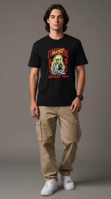 Men’s Outlaws Fashion printed T-shirt, 100% cotton casual wear, featuring a bold graphic design on the front.