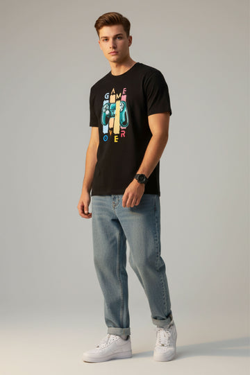 Men's Outlaws Fashion printed cotton T-shirt with casual fit, featuring bold graphic design and comfortable 100% cotton fabric.