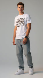 Men’s Outlaws Regular Printed T-Shirt in white cotton with colorful casual graphic design, front view