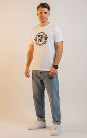 Men’s Outlaws printed cotton T-shirt with casual fit, featuring a bold graphic design on the front, from Outlaws Fashion.