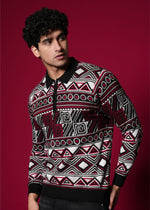 Men’s Premium 100% Cotton Flat Knit Sweater – Geometric Winterwear