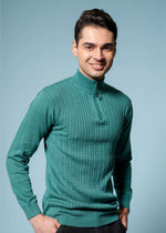 Men’s Pure Cotton Sea Green Textured Knit Sweater – Premium Comfort & Timeless Style