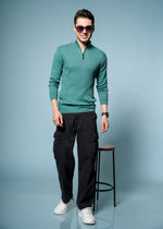 Men’s Pure Cotton Sea Green Textured Knit Sweater – Premium Comfort & Timeless Style