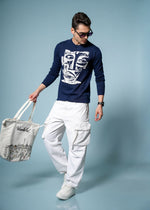 Men’s Pure Cotton Textured Graphic Sweater – Premium Comfort & Artistic Style