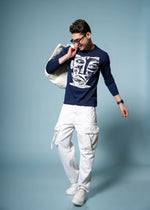 Men’s Pure Cotton Textured Graphic Sweater – Premium Comfort & Artistic Style