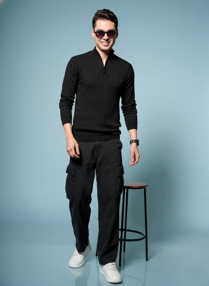 Men’s Pure Cotton Textured Knit Sweater – Premium Comfort & Timeless Style