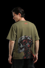 Neo Cyber Olive Green Oversized Graphic T-Shirt for Men
