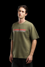 Neo Cyber Olive Green Oversized Graphic T-Shirt for Men