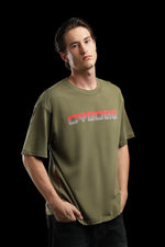 Neo Cyber Olive Green Oversized Graphic T-Shirt for Men