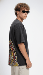 Men's black Outlaws acid wash T-shirt from My Store, featuring a casual fit and distressed, vintage-style design.