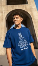 Men's Outlaws Acid Wash Blue T-Shirt with distressed denim-inspired design, shown on a virtual photoshoot model.