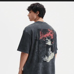 Men's Outlaws Acid Wash Grey T-Shirt with a relaxed fit, featuring a vintage-style design and casual streetwear look.