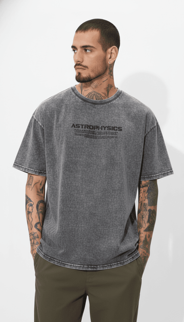 Grey acid wash T-shirt for men featuring a casual fit, shown in a virtual photoshoot, styled by My Store.