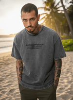 Men's acid wash grey T-shirt from Outlaws, featuring a casual fit and vintage style, ideal for everyday wear.
