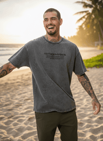 Men's Outlaws Acid Wash Grey T-Shirt with distressed finish, casual fit, and crew neckline, made by My Store.