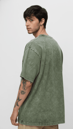 Men's olive T-shirt with acid wash design, casual fit, from the Outlaws collection by My Store.
