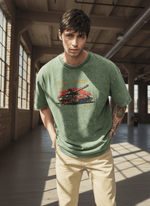 Olive green Outlaws Acid Wash T-Shirt for men, casual cotton tee with distressed acid wash finish, from My Store.