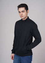 Men's black sweat jacket by Outlaws Fashion, featuring a comfortable fit and casual style, shown on a model.