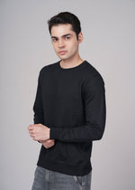 Outlaws Black Sweatshirt for Men with casual fit and graphic design, made by Outlaws Fashion, displayed on a hanger.