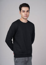 Outlaws Black sweatshirt for men with a casual fit, featuring a crew neck and long sleeves, displayed on a hanger.