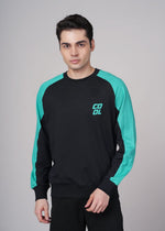 Outlaws Fashion Men Black Teal Color Block Crew Neck Sweatshirt