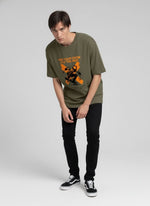 Outlaws Fashion Men Ride Crew Graphic Oversized T-Shirt | Olive Green Skater Streetwear Tee