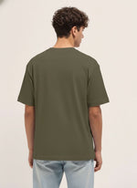 Men's Olive Green Eagle Print Oversized Casual T-Shirt