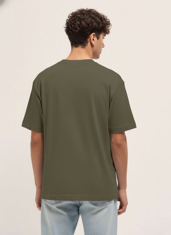 Men's Olive Green Eagle Print Oversized Casual T-Shirt