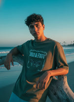 Outlaws Fashion Men Wild & Free Eagle Graphic Oversized T-Shirt | Olive Green Casual Streetwear Tee