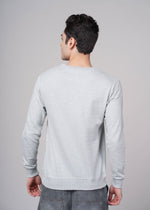 Outlaws Grey Melenge Sweatshirt for Men, casual fit with ribbed cuffs and neckline, displayed on a hanger.