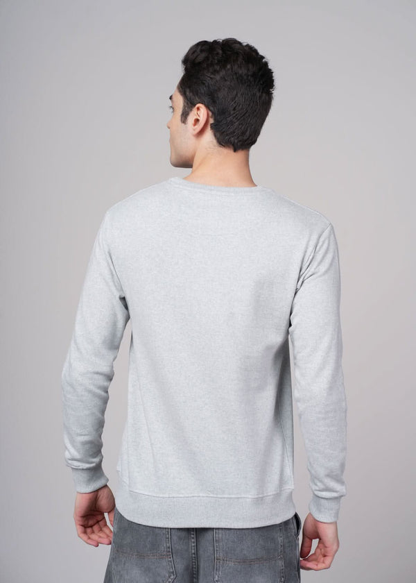 Outlaws Grey Melenge Sweatshirt for Men, casual fit with ribbed cuffs and neckline, displayed on a hanger.