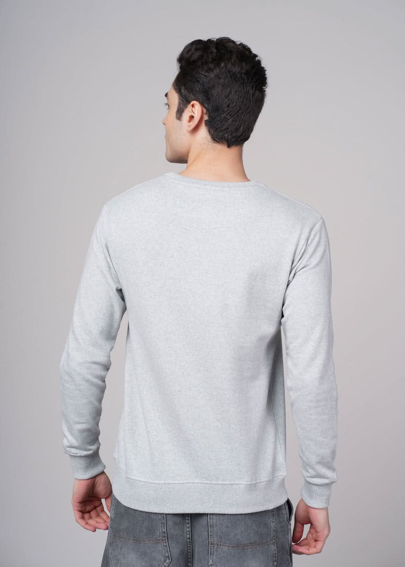 Outlaws Grey Melenge Sweatshirt for Men, casual fit with ribbed cuffs and neckline, displayed on a hanger.