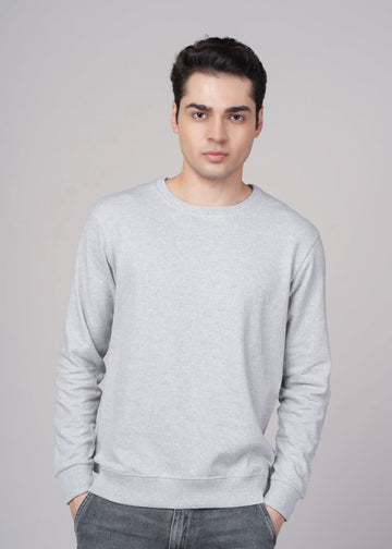Outlaws Grey Melenge sweatshirt for men displayed on a hanger, showcasing casual style and comfortable fit.