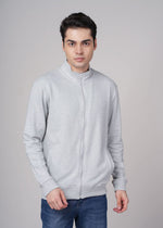 Outlaws Grey Sweat Jacket for Men, casual fit with hood and zip closure, shown on a model, ideal for comfortable everyday wear.