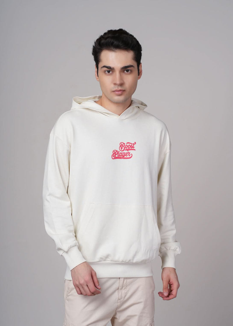 Outlaws Fashion hoodie with front pocket and drawstring hood, casual streetwear in black, shown on a model.