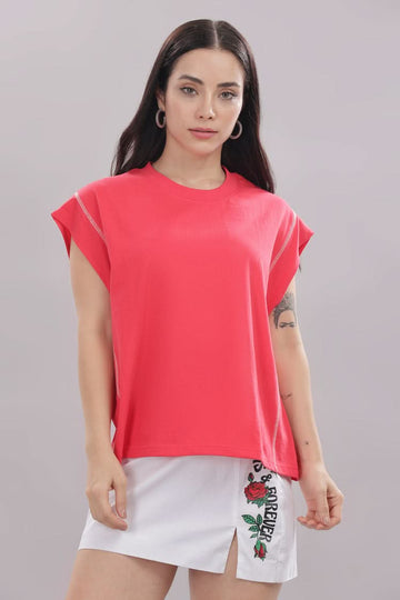 Outlaws Fashion women's hot coral workout tank top with sleeveless design and athletic fit, perfect for active fitness wear.