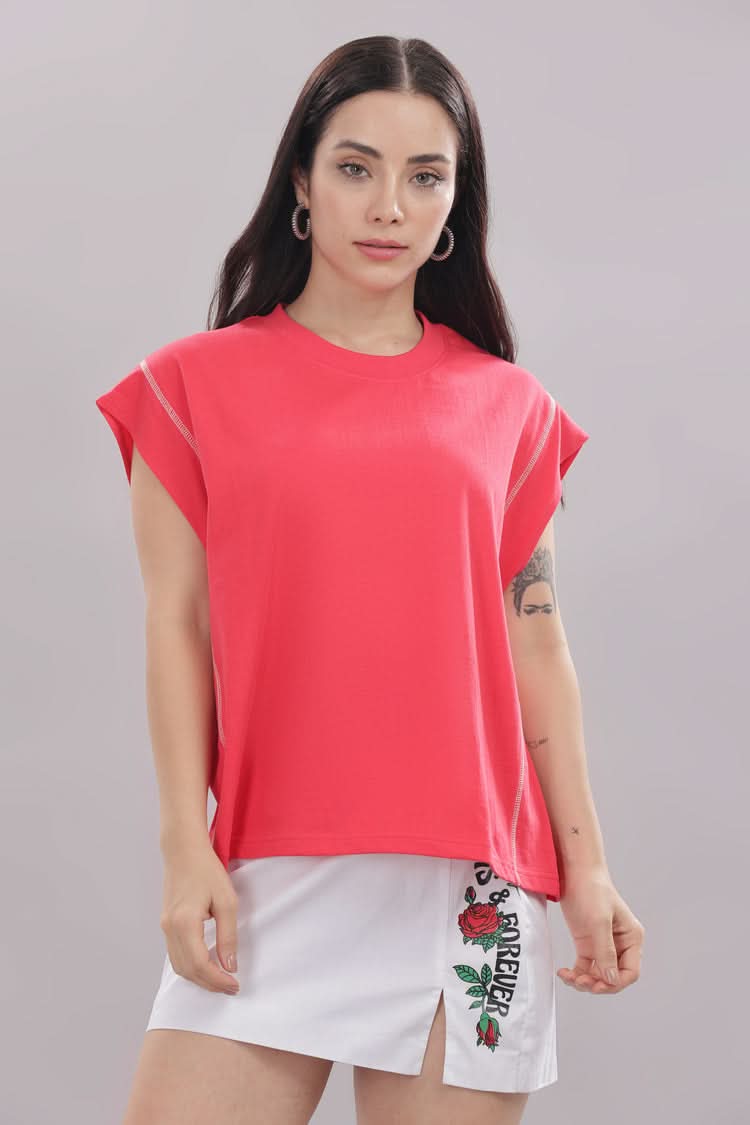 Outlaws Fashion women's hot coral workout tank top with sleeveless design and athletic fit, perfect for active fitness wear.