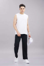cotton blend black track pants waistband and pocket detail