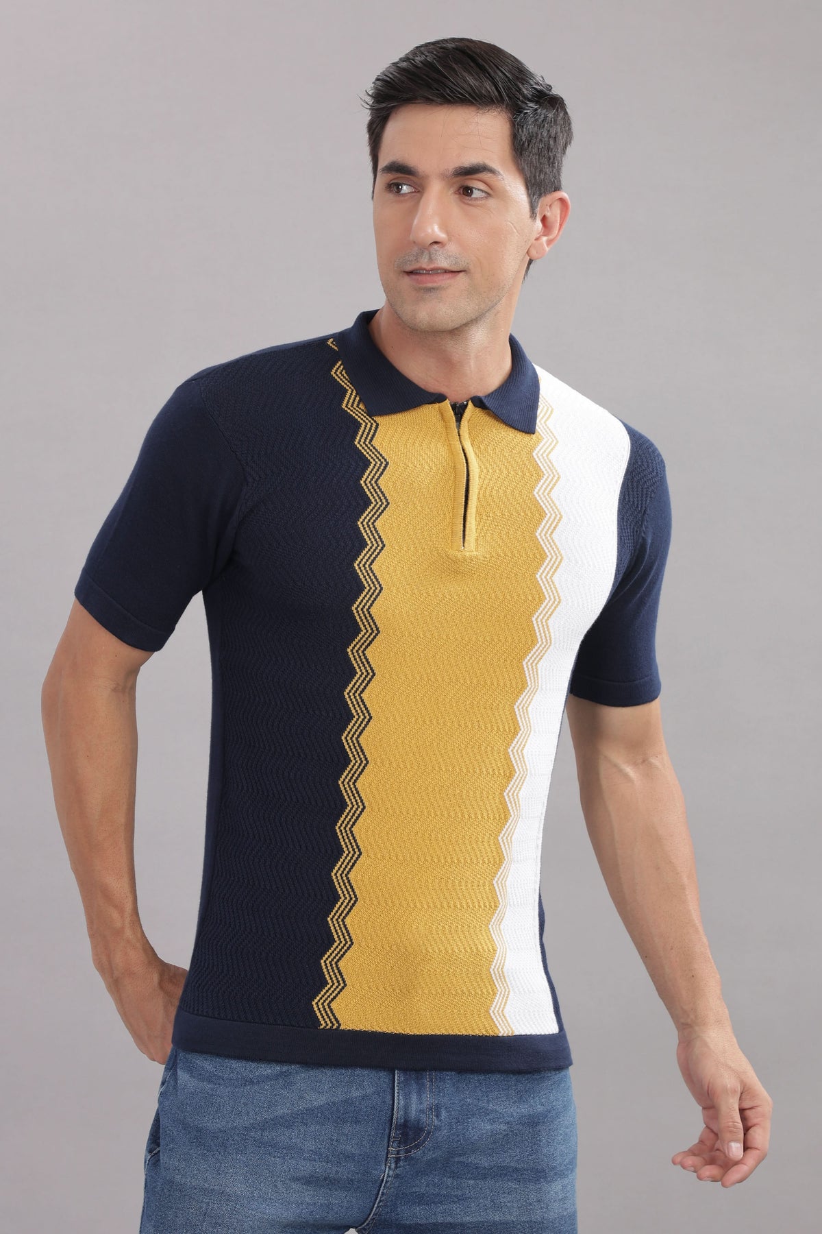 Men's premium cotton polo shirt with vertical stripes from Outlaws Fashion, casual wear featuring a classic collar and short sleeves.