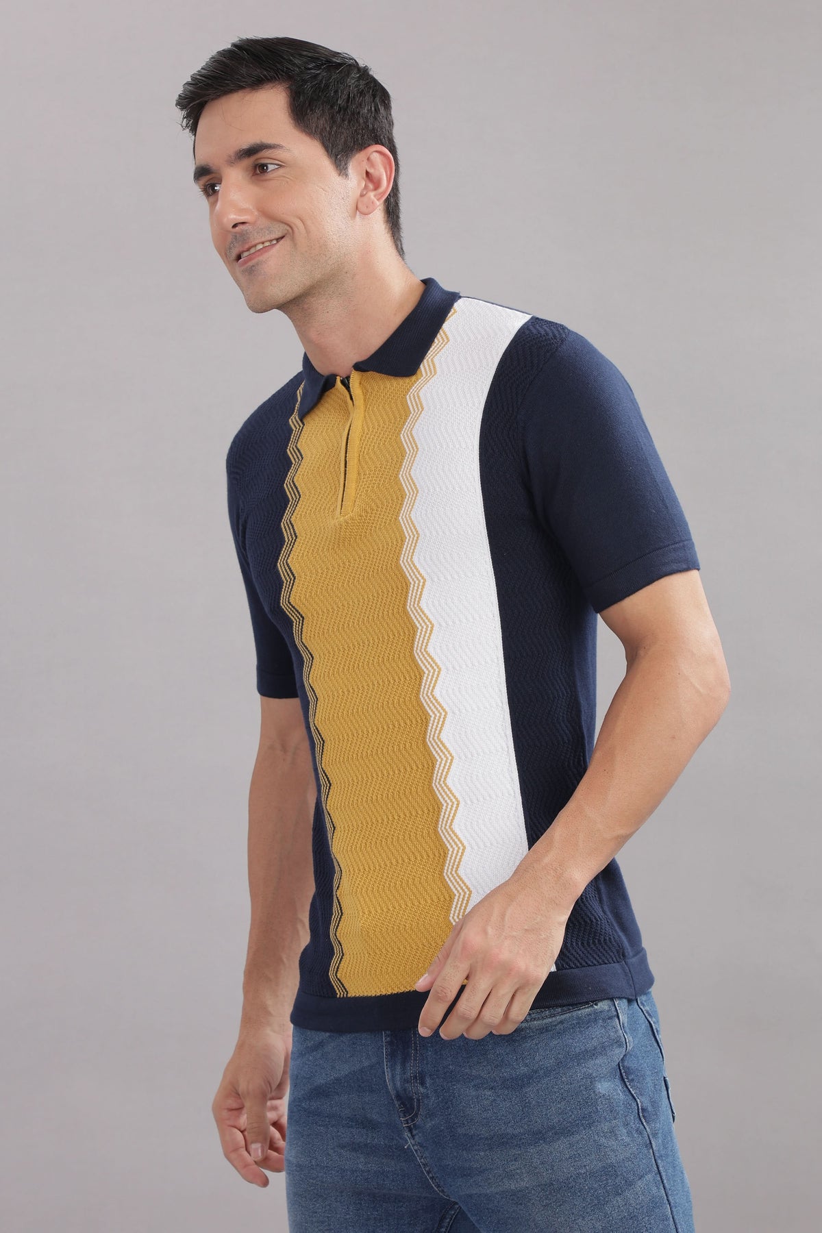 Outlaws Fashion men's cotton polo shirt with vertical stripes, casual wear, 100% cotton, classic fit, short sleeves, and collar.