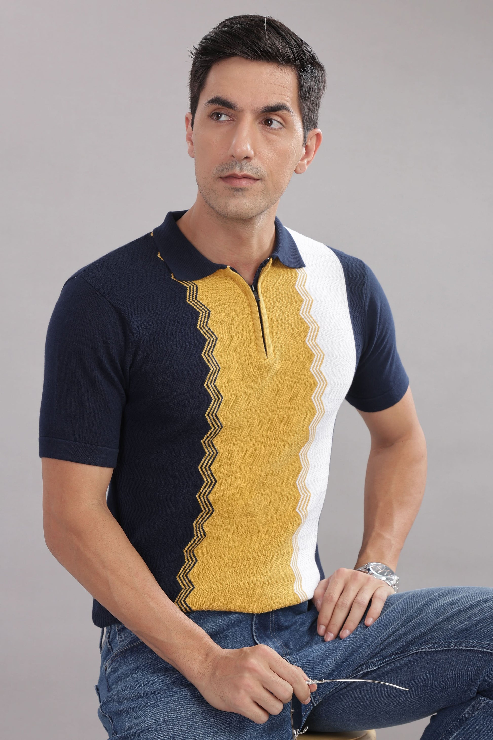 Outlaws Fashion men's cotton polo shirt with vertical stripes, casual wear, 100% cotton fabric.
