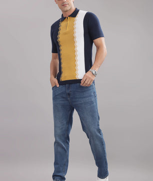 Outlaws Fashion men's cotton polo shirt featuring vertical stripes, casual style, 100% cotton fabric, short sleeves, and classic collar