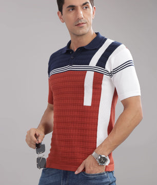 men knitted polo t shirt cotton textured slim fit