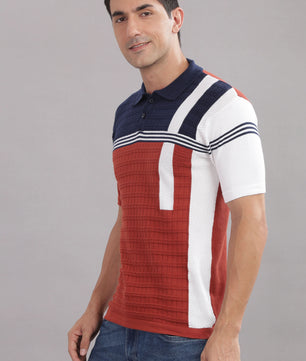 knitted polo t shirt for men red navy stripe design