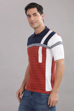 knitted polo t shirt for men red navy stripe design