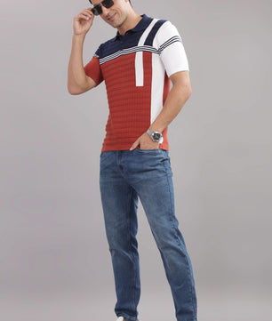 cotton knit polo t shirt men slim fit textured design