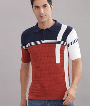 striped knitted polo t shirt for men red navy